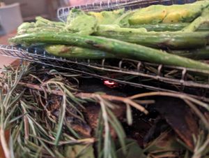 Grilled asparagus - the smell is out of this world! at Family Meal at Blue Hill in New York City