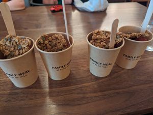 Granola sorbet at Family Meal at Blue Hill in New York City