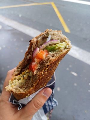 Vegan sandwich : hummus, avocado and falafel at Paolina Boulangerie in Lille
