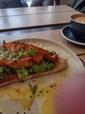 Avocado and pea smash with cumin roasted butternut at Bear   in Ashbourne