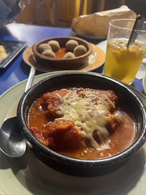 Stuffed peppers and banana balls  at Habanita in Sevilla