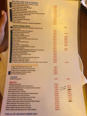 Menu at Habanita in Sevilla