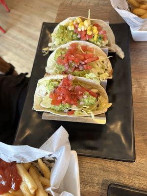 Mushroom taco, Tofu Taco and Eggplant Taco   at The Taco 105 in Mattituck