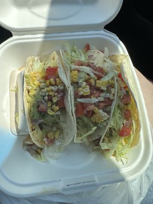 2 mush-vegan tacos and a tofu tacoo  at The Taco 105 in Mattituck