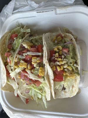 2 mush-vegan tacos and a tofu taco  at The Taco 105 in Mattituck