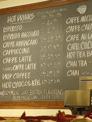 Plant based milks at the bottom at Awakenings Coffee Roasters in Cincinnati