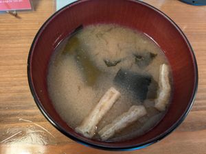 Miso soup at Vegan Sushi Tokyo in Tokyo