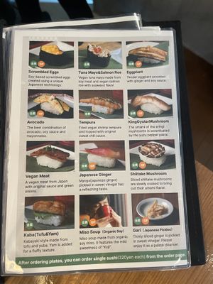 Vegan sushi descriptions   at Vegan Sushi Tokyo in Tokyo
