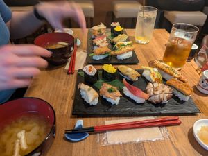 Vegan sushi selection with miso at Vegan Sushi Tokyo in Tokyo