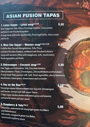 Menu sideorders  at Mandala in Bonn