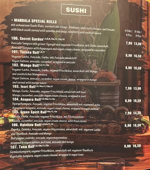 Menu sushi  at Mandala in Bonn