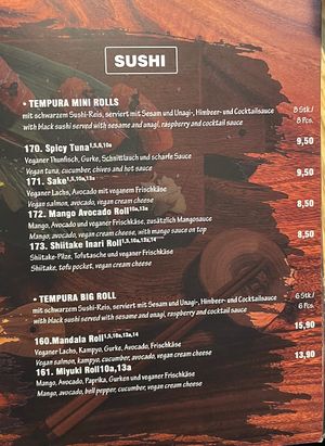 Menu sushi  at Mandala in Bonn