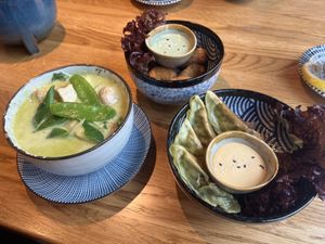 20. Cari Xanh, 14. Krispy Tom & 7. Green Gyoza (left to right)  at Mandala in Bonn