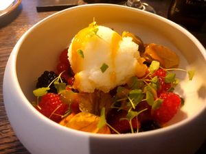 Homemade lime sorbet with fresh fruits at Het Ketelke in Bocholt
