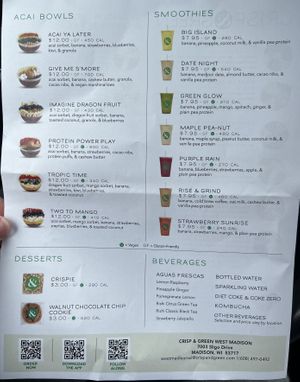 Back of menu   at Crisp & Green in Madison