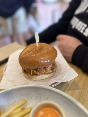 Southern fried chicken burger  at Velicious Café in North Narrabeen