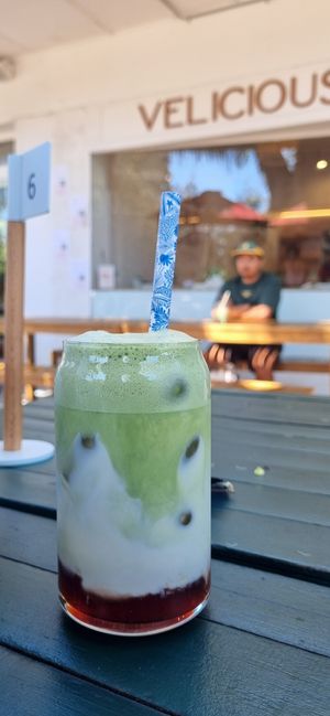 Strawberry matcha at Velicious Café in North Narrabeen