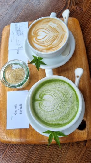 Vegan matcha latte at meguri coffee  in Nikko