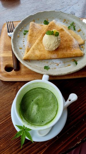 Vegan maple syrup crepe, with vanilla ice cream and butter at meguri coffee  in Nikko