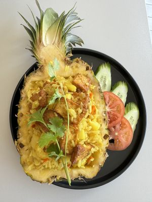 Delicious stir fried pineapple rice with tofu.  at Thaithanee in Palanga