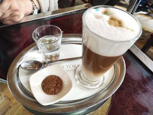 Oat milk latte at New York Cafe Budapest in Budapest