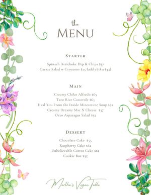 Menu at Martha's Vegan Table in Sunrise