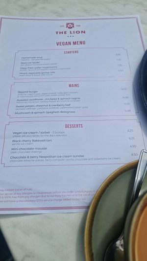 Menu at The Lion  in Chelmsford