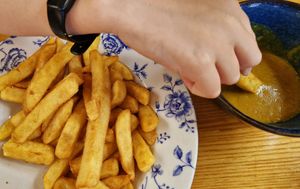 Curry sauce and chips at The Mail Rooms in Ross-on-wye