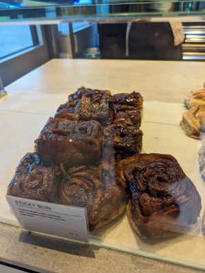 Sticky bun display at NORS Bakery (White Rabbit Bakery) in Duebendorf