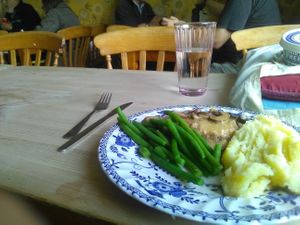 Vegan special there is a different special every day and the menu changes every week.  There is also a meat version.  But all deserts, cakes and soups are vegan. at The Sunflower Cafe in Hastings