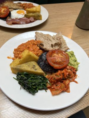 Full on vegan breakfastt  at Bread & Bean in North London