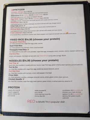 Menu at Baan Thai in Santa Maria