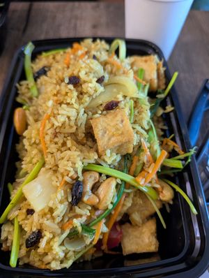 Pineapple fried rice, no egg, with tofu, it's so good! at Baan Thai in Santa Maria