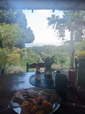 Breakfast pancakes and fruit at Finca Mystica in Ometepe