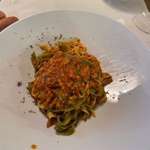 Paglia e fieno al ragù di seitan at Samsara in Brugherio