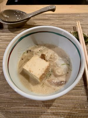 Part of shabu shabu hot pot but the entire tray of tofu and vegetables are hugee  at Eigikutei in Los Angeles