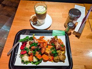 My large plate of buffet food at Sattgrün - Hafen at Sattgrün - Hafen in Dusseldorf