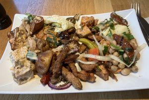 Hot and cold items from the all-vegan buffet  at Sattgrün - Hafen in Dusseldorf