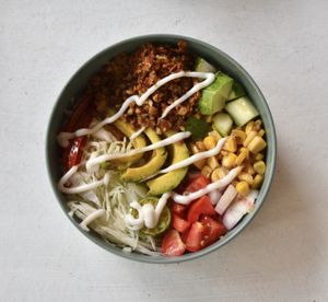 Bowl with crumbled Tofu   at El Flamenco Cafe  in San Juan Siquijor