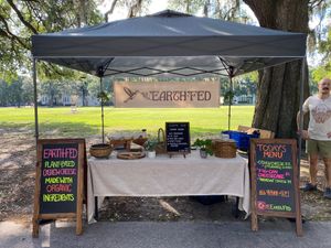 The cozy tent at the Farmers  Market  at EarthFed in Savannah