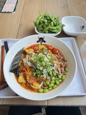 Ramen vegan and Edamame  at Men-o Ramen in Copenhagen