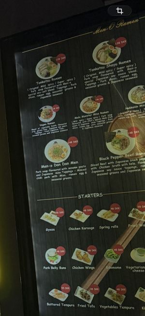 Menu  at Men-o Ramen in Copenhagen
