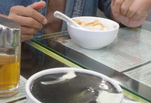 Hot black sesame tofu fa and cold tofu fa at Jade Vegetarian - Jane Heart in Kowloon