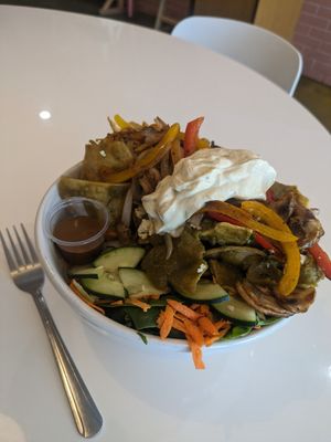 Chulaquiles, and salad right in the bowl. at Juicery Plus - E Redd Rd in El Paso