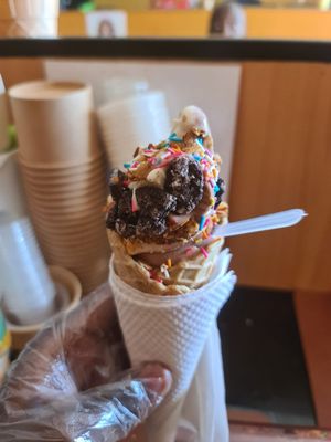 Scoops of OREO Nice Cream on cone at King David's Ice Cream in Nairobi