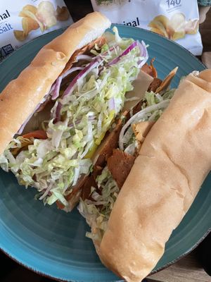 Frank on the left, trio on the right   at Providence Vegan Deli in Providence