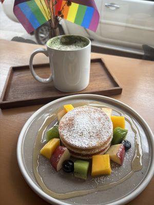 Pancakes and matcha  at V-Tribe in Chiang Mai