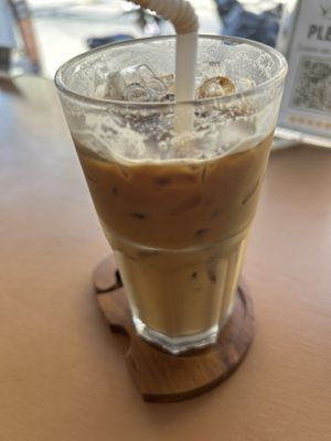 Iced latte, no extra for oat milk   at V-Tribe in Chiang Mai