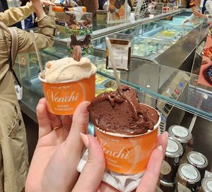 Left not vegan, right vegan at Venchi in Venice