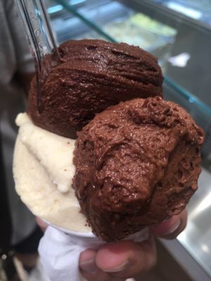 Peach and two chocolate sorbets  at Venchi in Venice